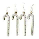 Set 4 globuri Holly, model bastonase, auriu cu alb, 12 cm