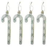 Set globuri Holly, model 4 bastonase cu fulgi, auriu/alb 12 cm