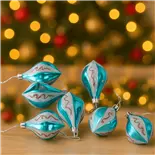 Set 6 conuri lucioase Holly, diametru 9 cm, Turcoaz /Argintiu