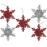 Set 5 fulgi de zapada Holly 10 cm, argintiu/rosu