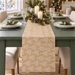 Runner de masa festiv Holly, auriu cu braduti, 28 cm x 2.75 m