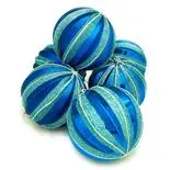 Set Holly, 6 globuri striate, 10 cm, blue
