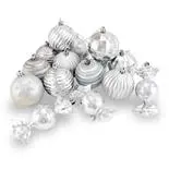 Set Holly 42 globuri mixte decorate, 7 cm, argintiu