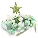 Set 100 globuri si decoratiuni de Craciun, diverse dimensiuni, mint green, Holly