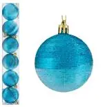Set 6 globuri striate, diametru 6cm, albastru, Holly