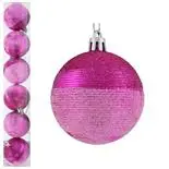 Set 6 globuri striate, diametru 6cm, magenta, Holly