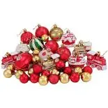 Set 40 globuri si figurine casute si trenulet Holly, rosu/verde