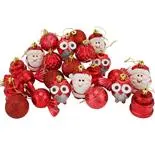 Set 23 globuri si figurine Holly, bufnite, Mos Craciun, bomboane, rosu/alb