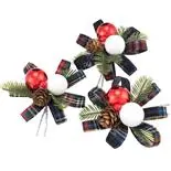 Set 3 decoratiuni de Craciun Holly, cu fundita cadrilata, 10cm