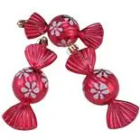 Set 3 globuri bomboana, Holly, cu floricele, 12 cm, rosu