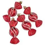 Set 4 globuri bomboana, Holly, cu insertii albe, 10 cm, rosu