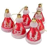 Set 6 globuri Santa hat, Holly, 6 cm, alb/rosu