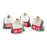 Set 4 globuri casuta cu stelute si braduti, Holly, 5 cm, multicolor