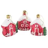 Set 3 globuri casuta, Holly, 7 cm, rosu