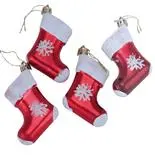 Set 4 globuri boots, Holly,6.5 cm, rosu/alb