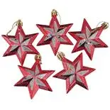 Set 5 globuri stelute, Holly, 7.5 cm, rosu