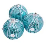 Set 3 globuri cu perlute, Holly, 8 cm, bleu