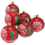 Set 6 globuri cu peisaj de iarna, Holly, 7 cm, rosu