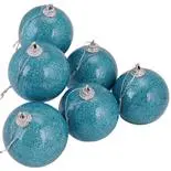 Set 6 globuri pudra stralucitoare Holly, 6cm,  albastru deschis