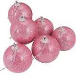 Set 6 globuri pudra stralucitoare Holly, 6cm, roz