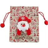 Saculet canvas Holly pentru cadouri,  Mos Craciun, 17x21 cm