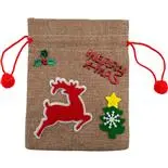 Saculet canvas Holly pentru cadouri, Merry Xmas reindeer, 17x27 cm