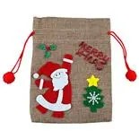 Saculet canvas Holly pentru cadouri, Merry Xmas Santa, 17x27 cm