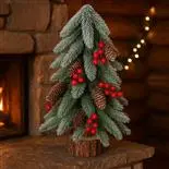 Bradut de Craciun Holly, cu conuri si merisoare, 40cm, alb