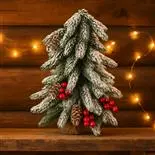 Bradut de Craciun Holly, cu conuri si merisoare, 40cm, nins