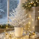 Bradut decorativ Holly in ghiveci, alb, 45cm