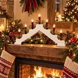 Decoratiune Craciun Holly, Sfesnic cu 7 lumanari Led, 6.5*50*30cm