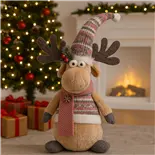 Decoratiune de Craciun Holly, Ren cu pulover roz 46cm