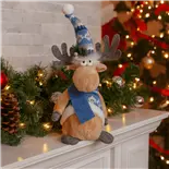 Decoratiune de Craciun Holly, Ren cu pulover bleu 46cm
