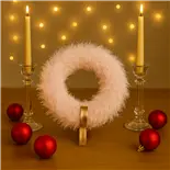 Coronita decorativa de Craciun Fluffy, cu luminite, diam 25cm, roz