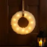Coronita decorativa de Craciun Fluffy, cu luminite, diam 25cm, alb