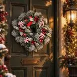 Coronita decorativa cu globuri de Craciun Holly, 35 cm, rosu