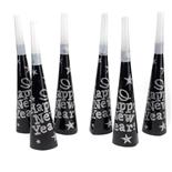 Set Eventy 6 trompete petrecere negru-argintiu, 19 cm