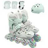 Set role Action One Pastel Mint Green,  marimea M (32-35), cu casca, protectii si geanta transport