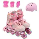Set role Action One Pink Unicorn,  marimea S (26-32), cu casca, protectii si geanta transport, roz
