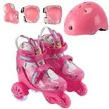 Set role Action One Incepatori,S (31-34),roti luminoase,cu casca,protectii,geanta de transport, roz