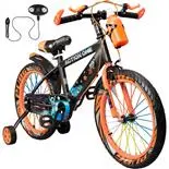 Bicicleta copii 6-8 ani cu far si claxon inclus, roti ajutatoare si bidon Nova, 18 inch, orange