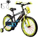 Bicicleta copii 6-8 ani cu far si claxon inclus, roti ajutatoare si bidon Nova II, 18 inch, verde